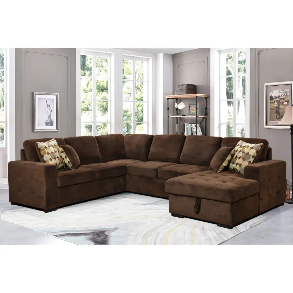 Oversized 123 Chocolate U-Shaped Sectional Sofa Storage Chaise and 4 Throw Pillows HATNOKIL
