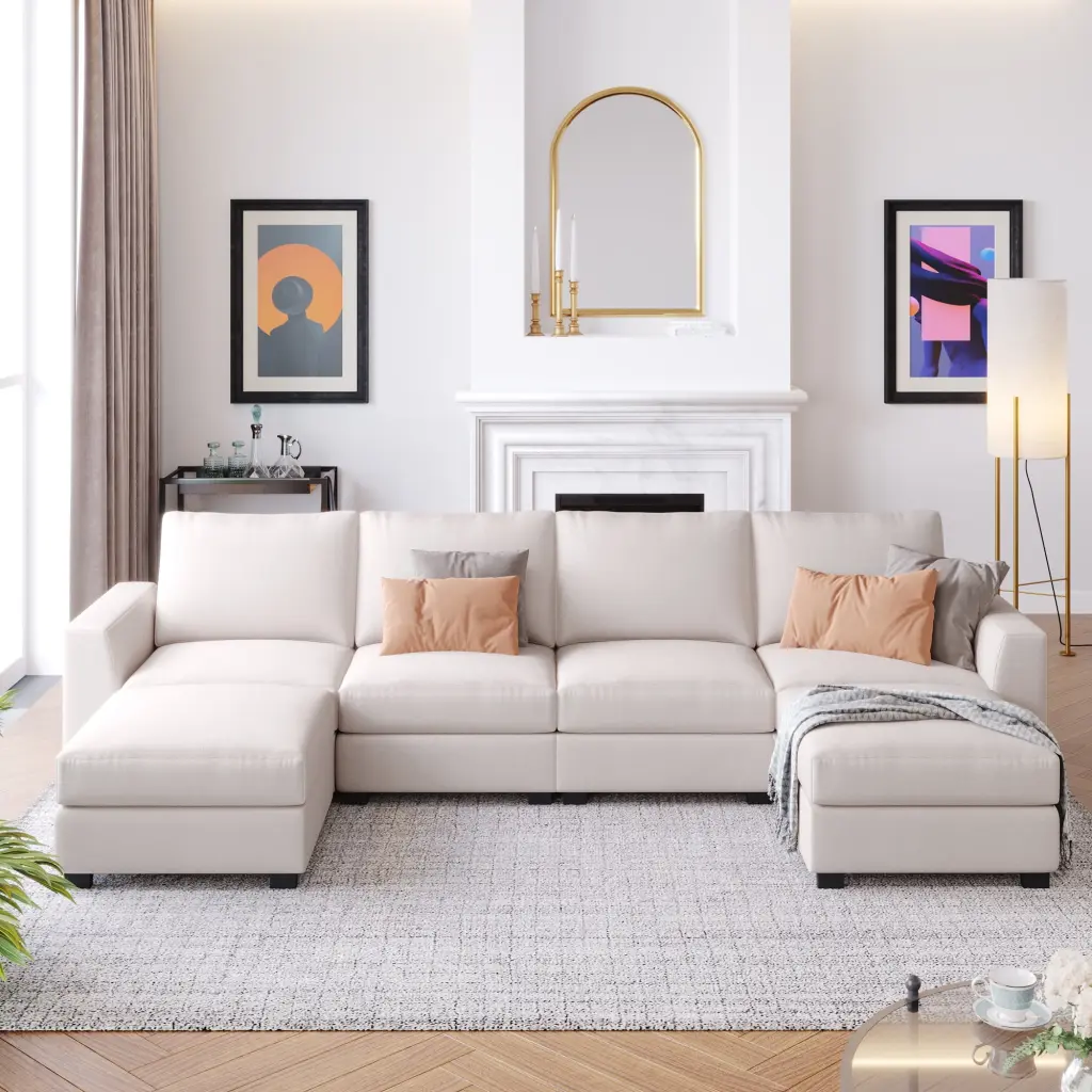 U_STYLE 3 Piece U Shaped Sofa Removable Ottomans Contemporary Living Room Set IM Lashes