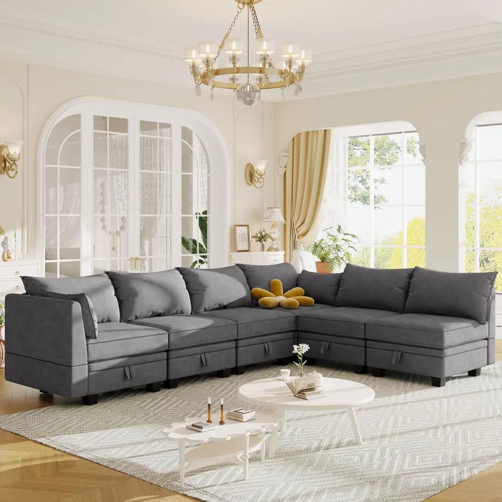U_Style Modern Large U-Shape Modular Sectional Sofa Bed Storage Dark Gray Jamini