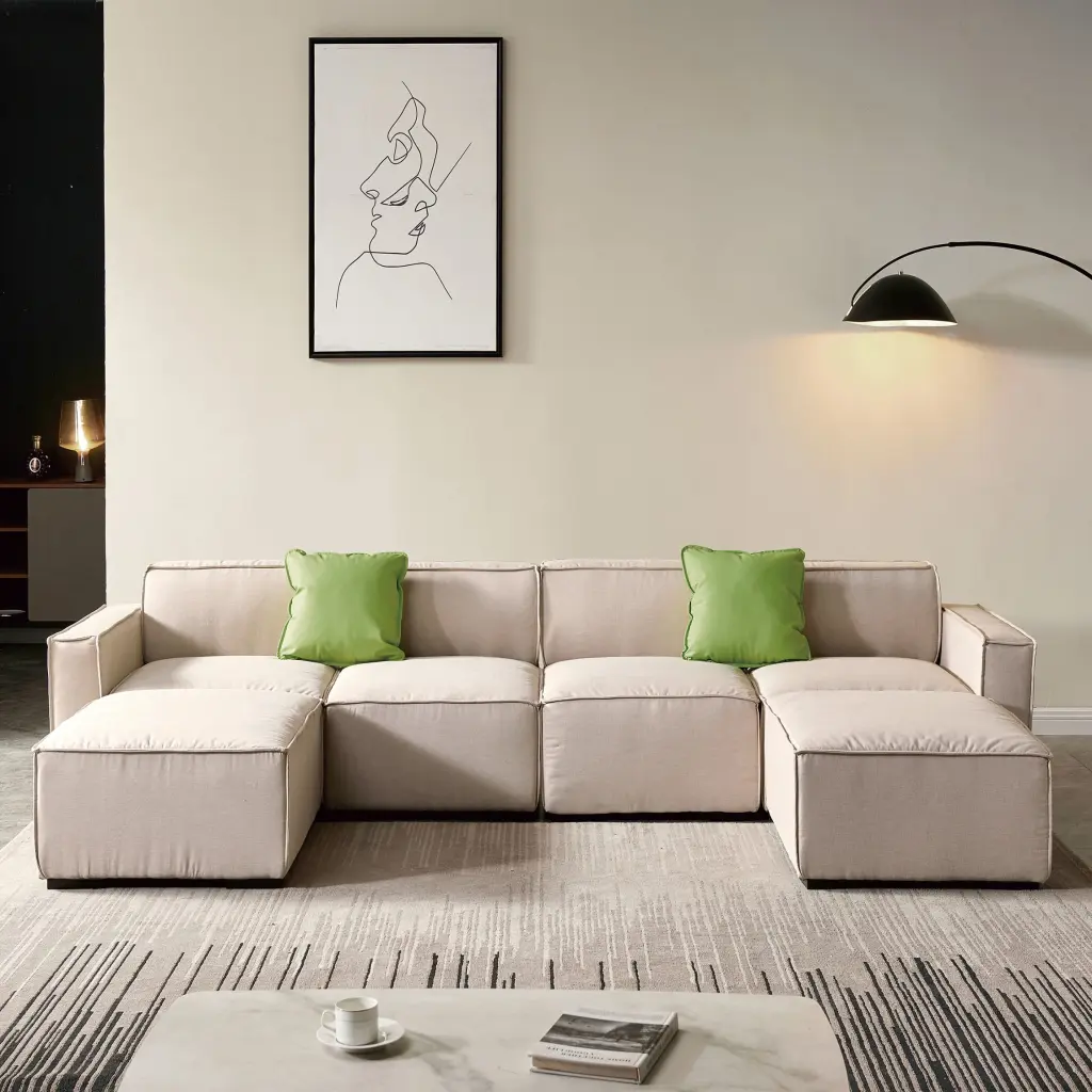 MAICOSY Modular U-Shaped Sectional Fabric Sofa Beige Modern Home