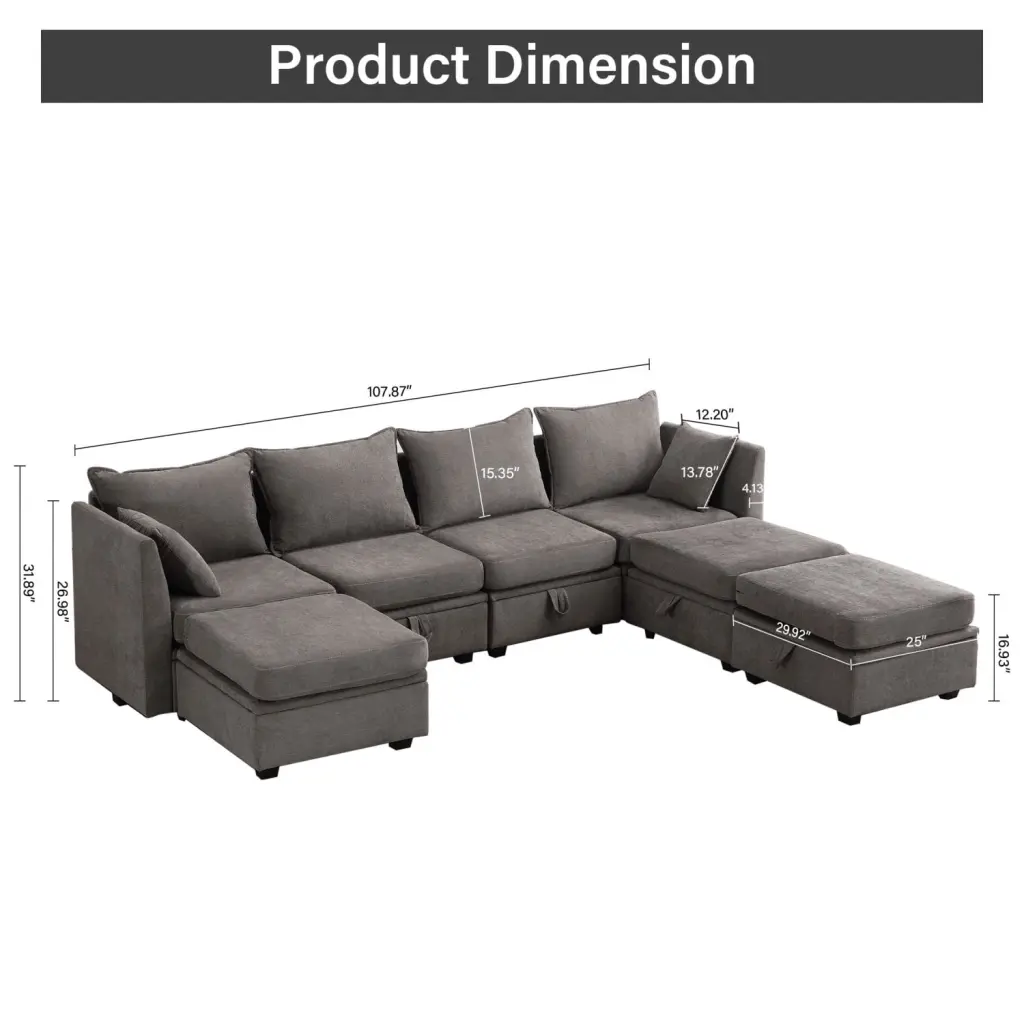 Miekor Furniture Modular Sectional Sofa Convertible U Shaped Couch Storage 7 Seat Sleeper Sectional Set