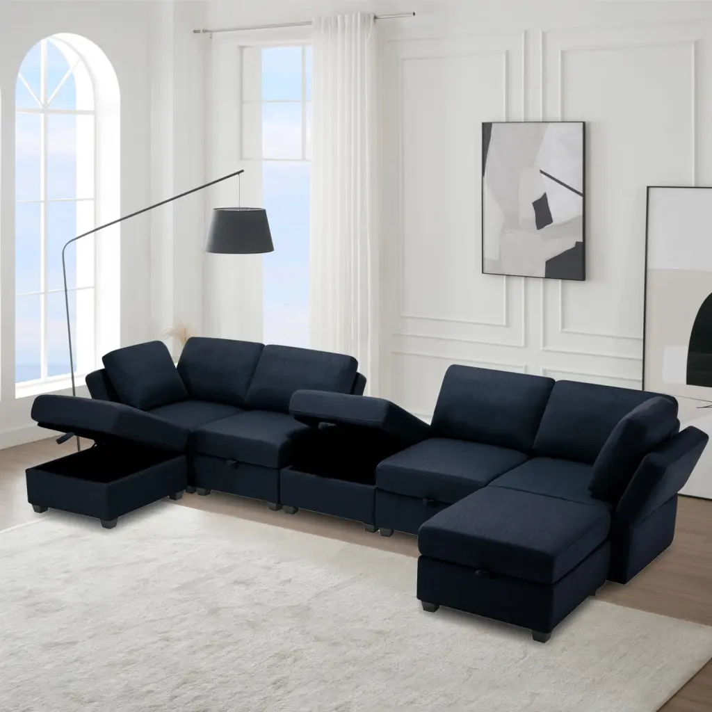 Miekor Furniture 7 Seat U Shaped Modular Sectional Sofa Chaise Blue