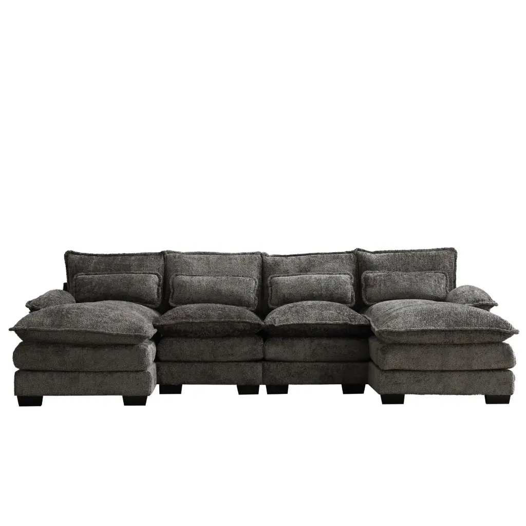 Ouyessir U Shaped 110 Inch Oversized Chenille Modular Sectional Sofa 4-Seat Fluffy Couch