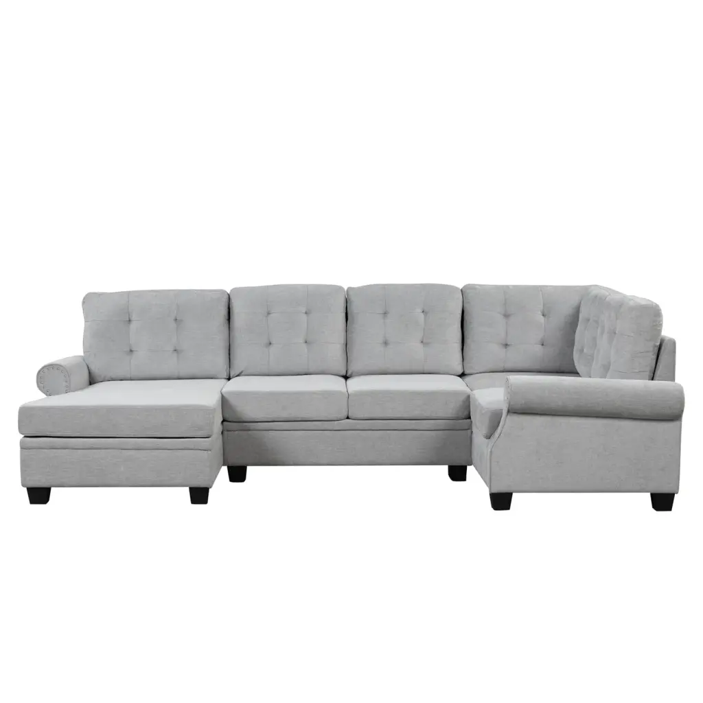 120-inch Modern U-Shaped Gray Sectional Sofa - Premium Linen Fabric Plywood Frame - Living Room Ponnky
