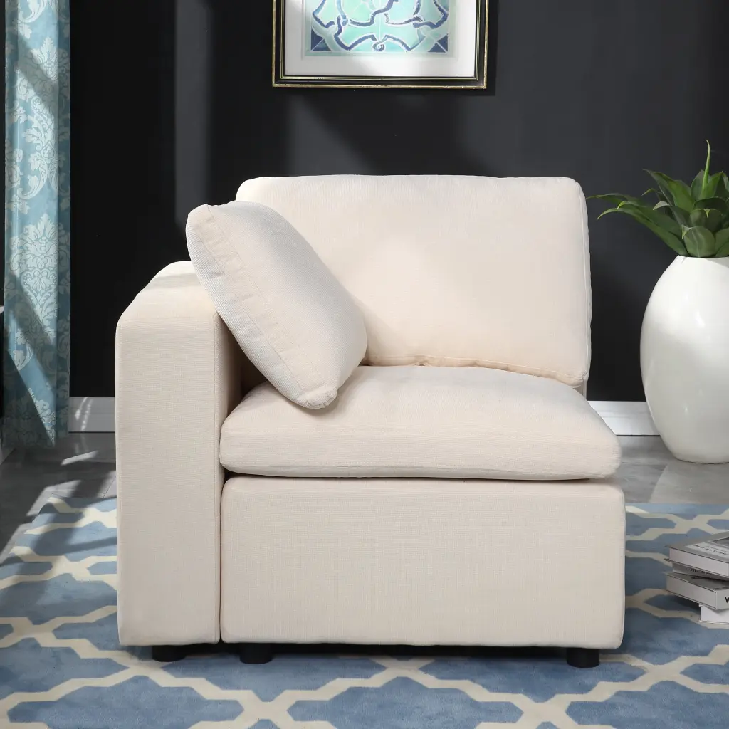 Beige Modular Sectional Sofa Convertible U-Shaped Sectional Sofa Ottoman 6-Seater Reversible Chaise Sienwey