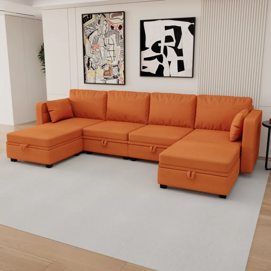 UNITED WE WIN U-Shaped Modular Sofa Reversible Chaise and Storage SNAILF