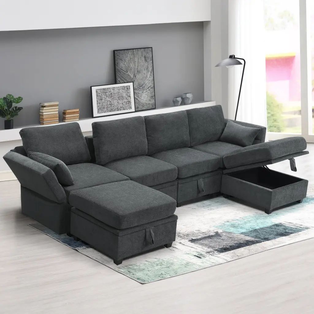109x54.7 Chenille Modular U-Shaped Sectional Sofa Adjustable Armrests and Storage Sofas