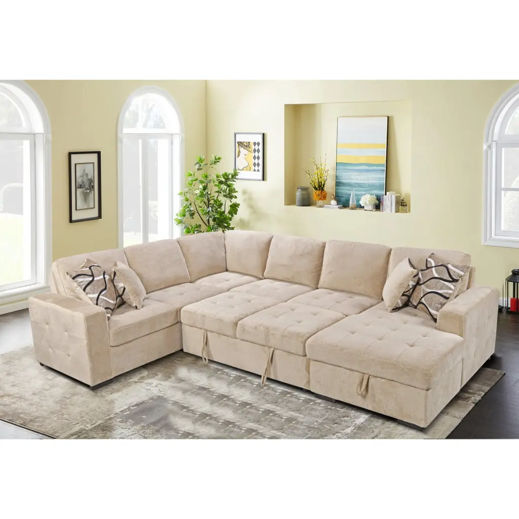 Oversized Beige Sectional Sofa Large Spaces 123 U-Shaped Couch Storage Chaise Wodine