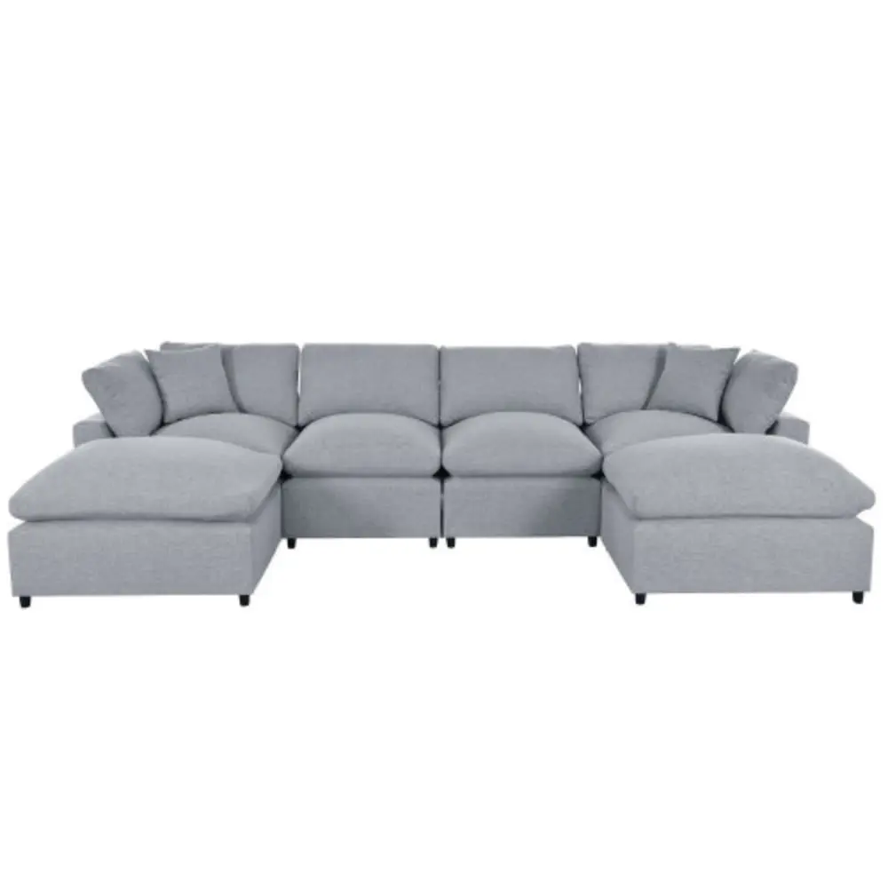 U_STYLE Modern Large U-Shape Sectional Sofa 2 Large Chaise Removable Ottomans Grey Polyester YRWL