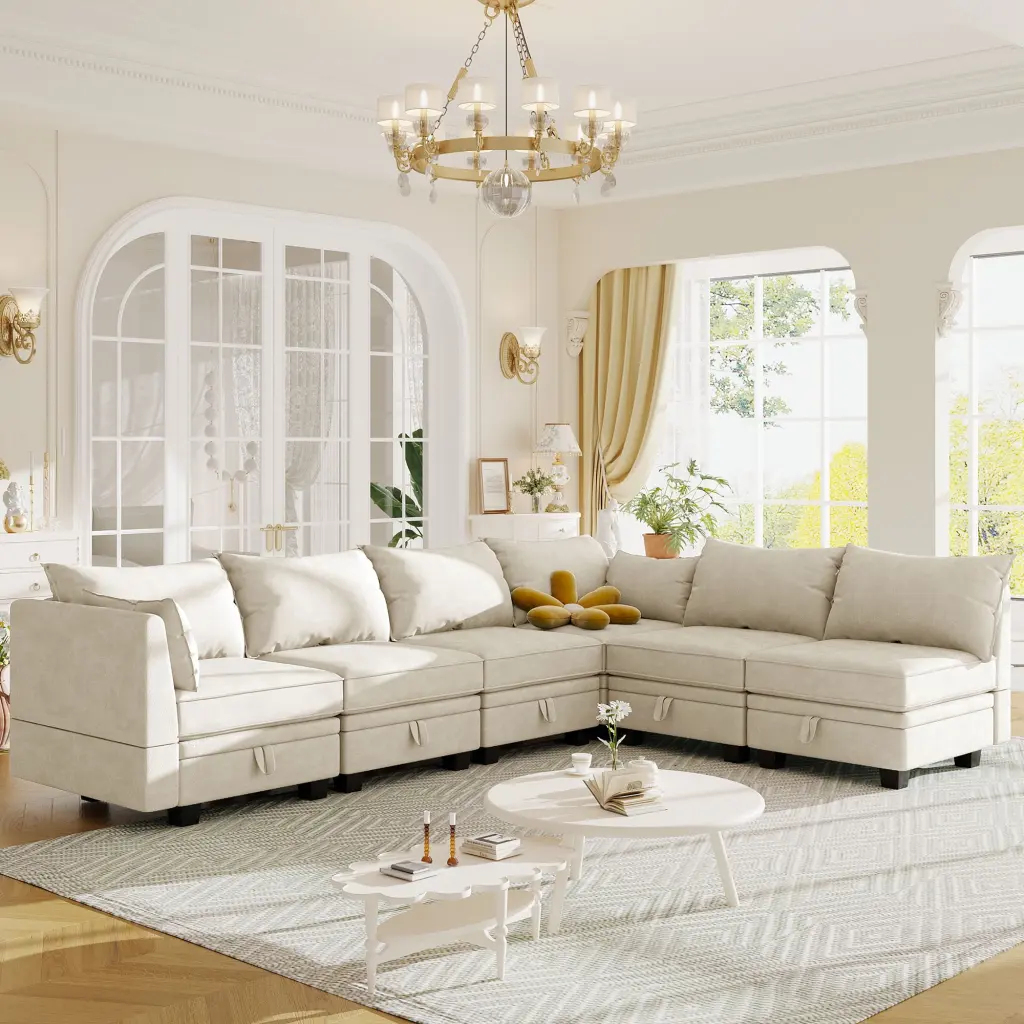 Modern Large U-Shape Modular Sectional Sofa Convertible Sofa Bed Reversible Chaise Living Room Storage Seat CAST-01 CNCJ