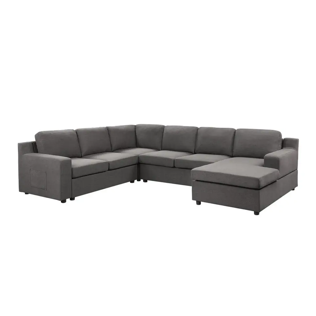 Benjara 120 . Cas 6 Seater U Shape Sectional Sofa Right Arm Chaise - Gray Living Room Couch