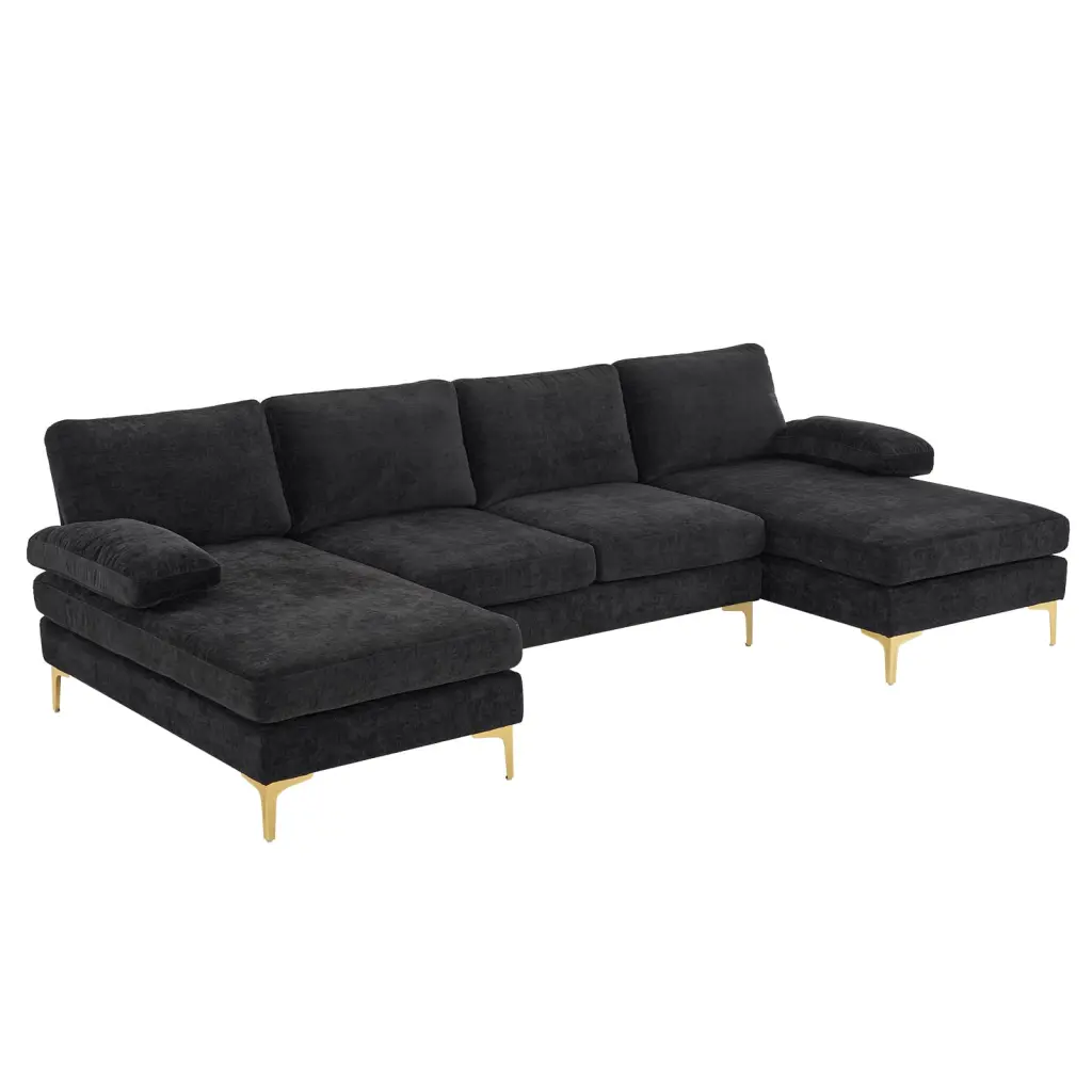 Elegant Black U-Shaped 4-Seat Modular Sofa Comfortable Cushions Family Gatherings Fencia