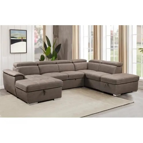 128 U Shaped Sectional Couch Ottomans and Storage Seat MADETEC