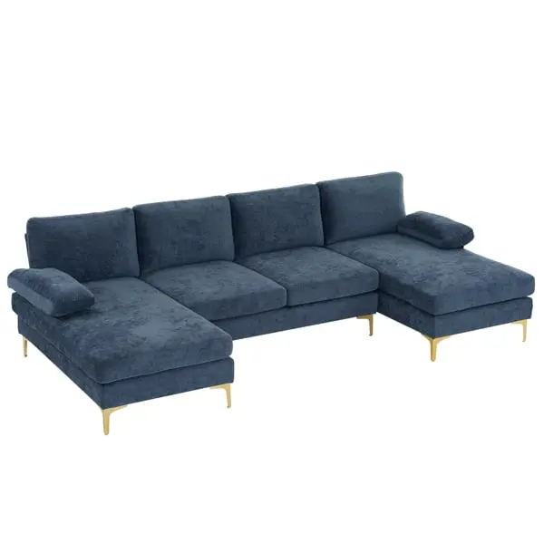 Grey-Blue U-Shaped 4-Seat Indoor Modular Sofa Contemporary Living Spaces SY