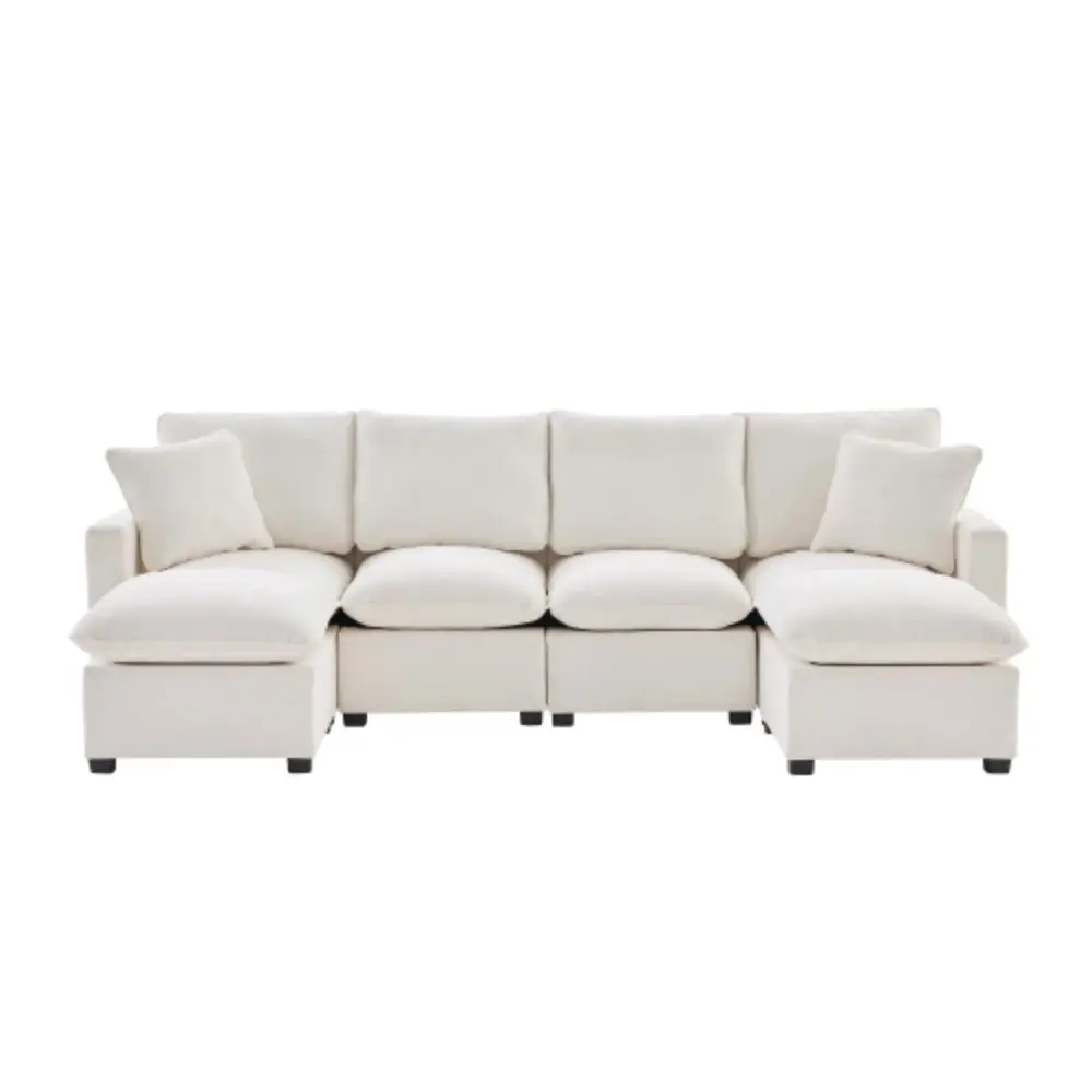 110*57 Modern U Shape Modular Sofa White Chenille Fabric YRWL