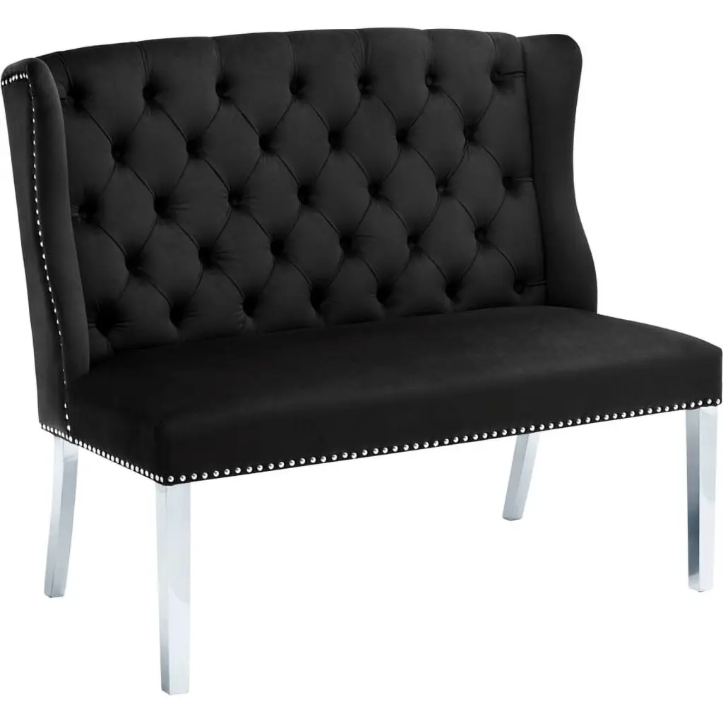 Meridian Furniture Black Velvet Suri Settee Bench Entryway