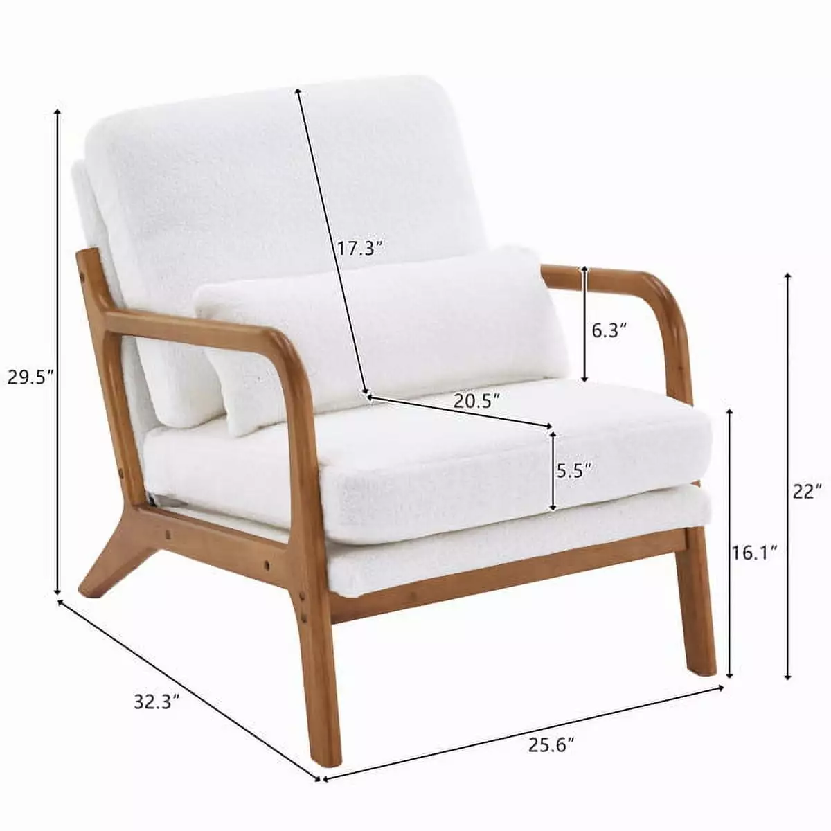 Oak Armrest Teddy Velvet Upholstered Single Lounge Chair Indoor Lounge Chair Off-White YTTX