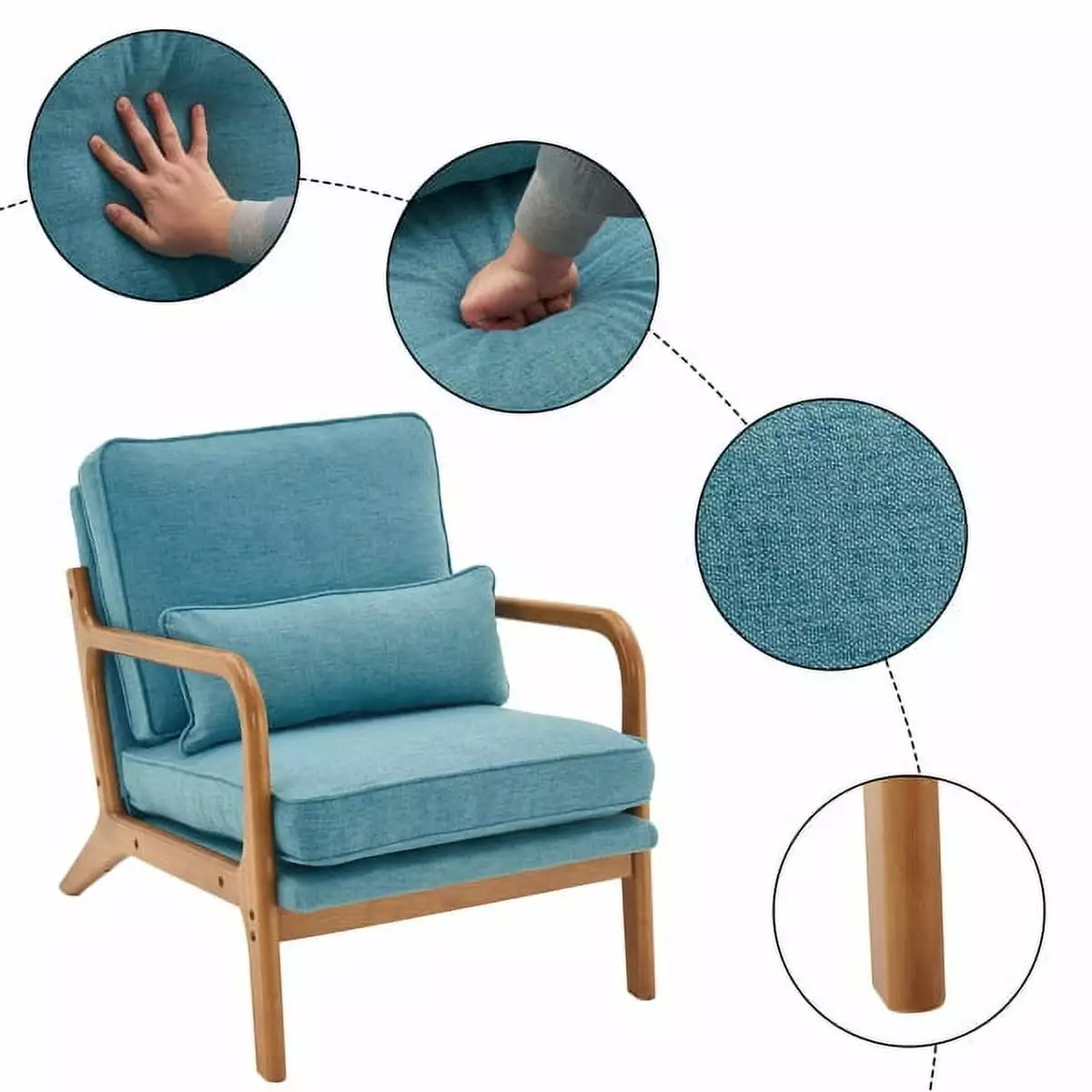 Oak Armrest Upholstered Single Lounge Chair Indoor Lounge Chair Teal YTTX