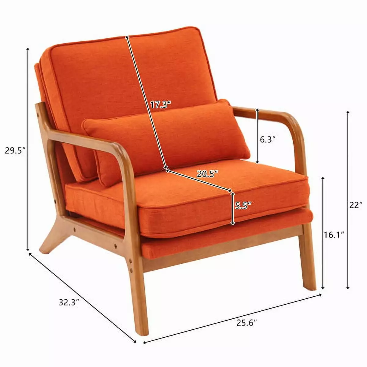 Oak Armrest Upholstered Single Lounge Chair Indoor Lounge Chair Burnt Orange Color YTTX