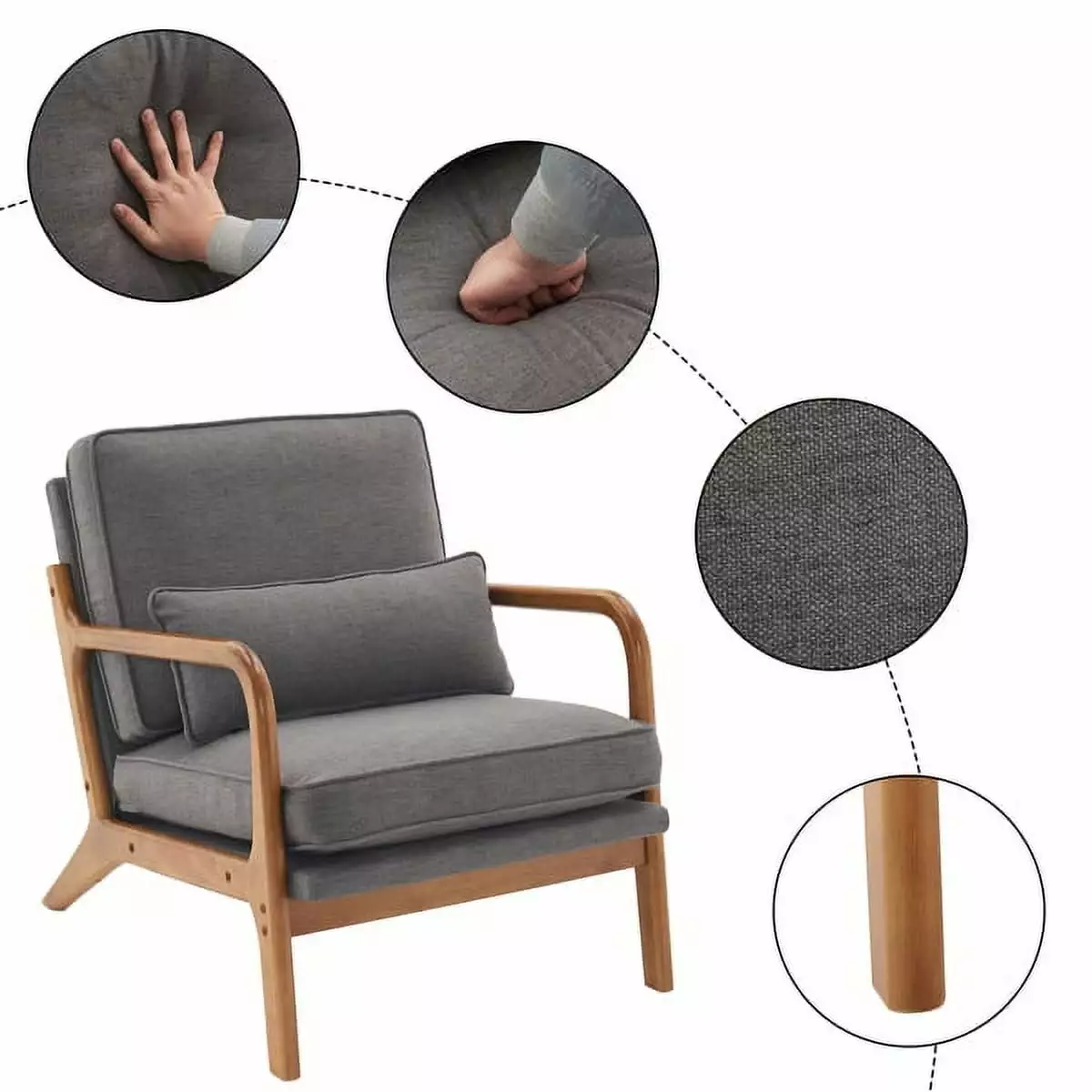 Oak Armrest Upholstered Single Lounge Chair Indoor Lounge Chair Dark Grey YTTX