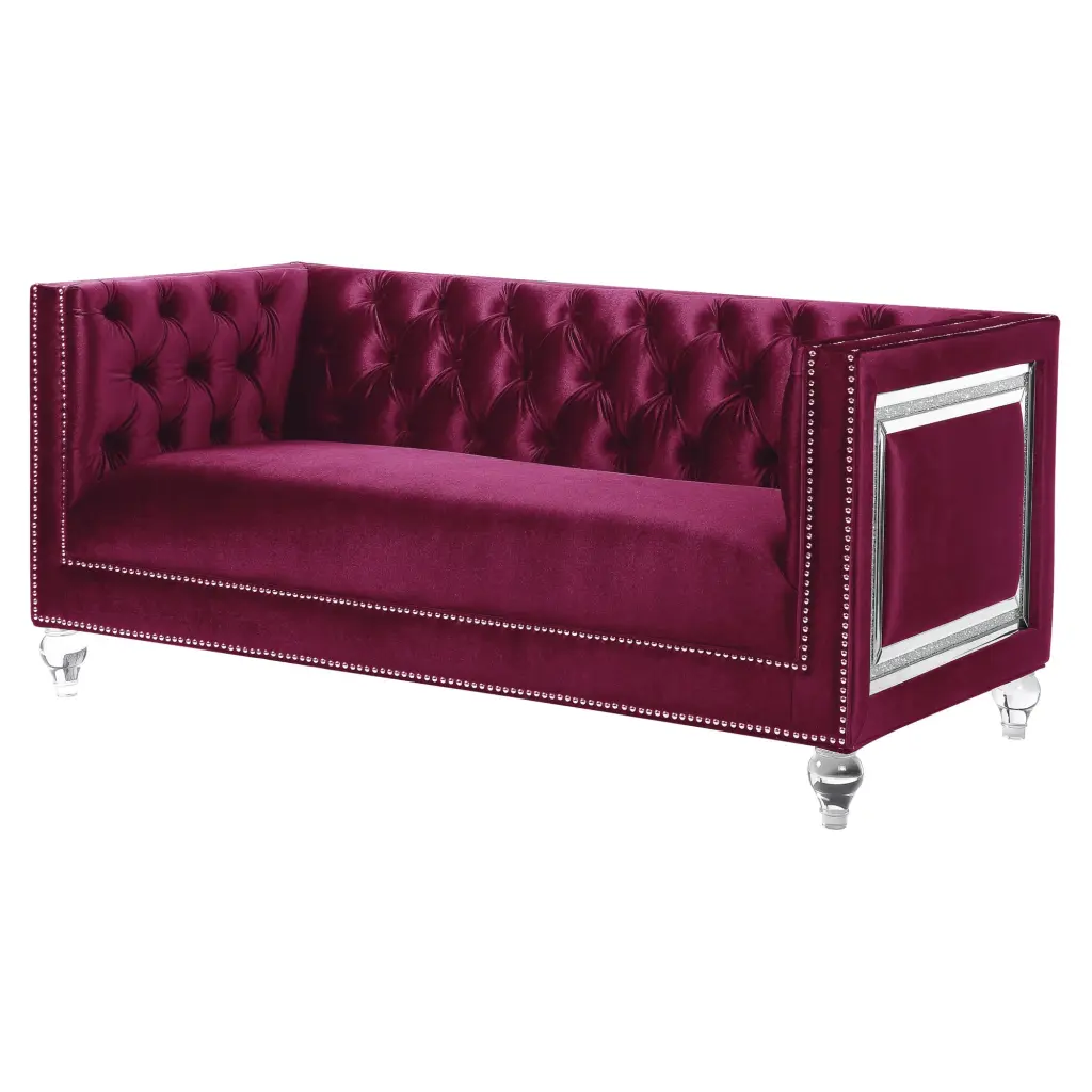 ACME Heibero Loveseat Burgundy 2 Included Pillows Acme Furniture