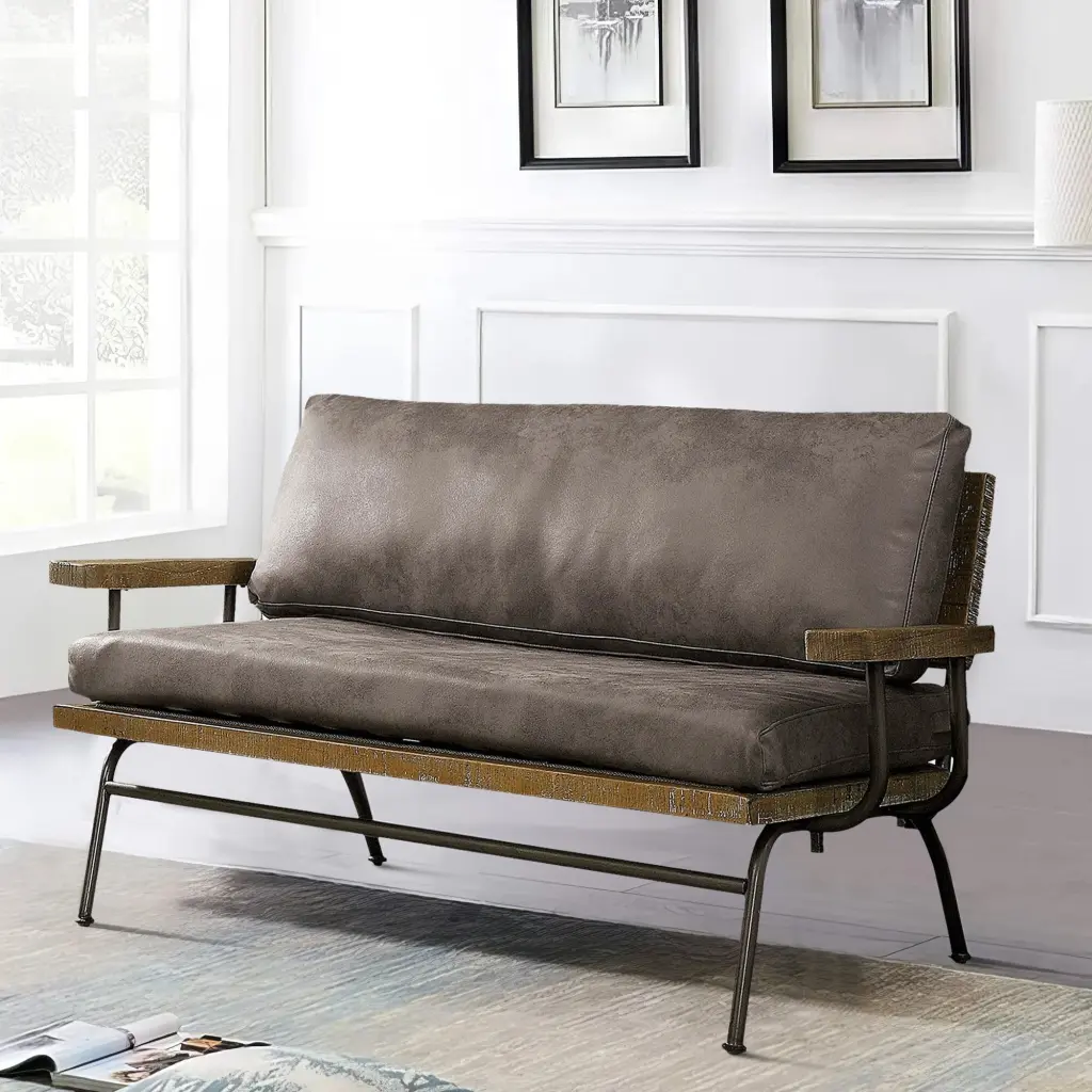 57.25 Inches Upholstered Loveseat Metal Legs Brown Bed Bath & Beyond