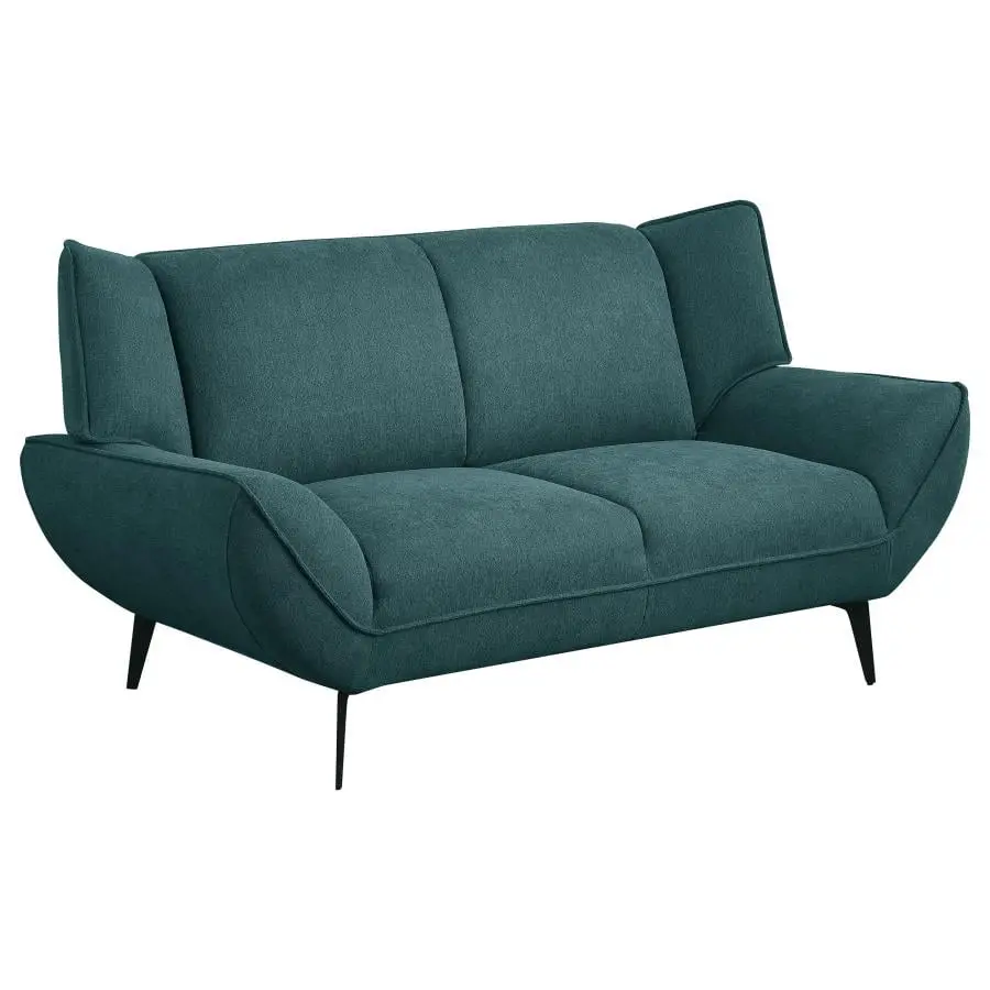 Acton Upholstered Flared Arm Loveseat Teal Blue Stylish Comfort Coaster Company