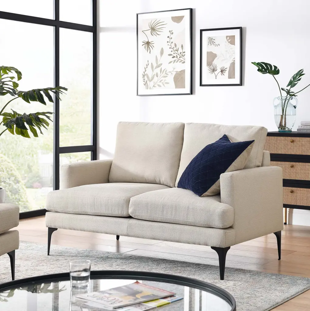 Modway Evermore Upholstered Fabric Loveseat Beige Living Room