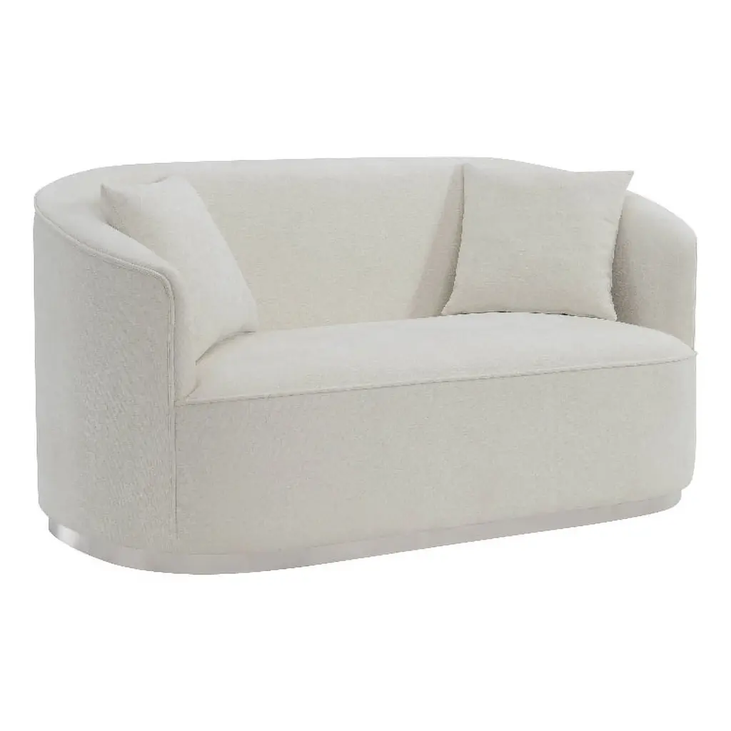 Pemberly Row Contemporary Upholstered Loveseat 2 Pillows Beige Cozy Living