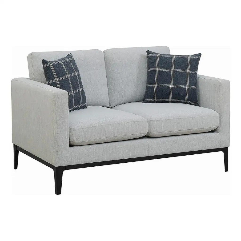 Pemberly Row Upholstered Fabric Loveseat Cushioned Back Light Gray