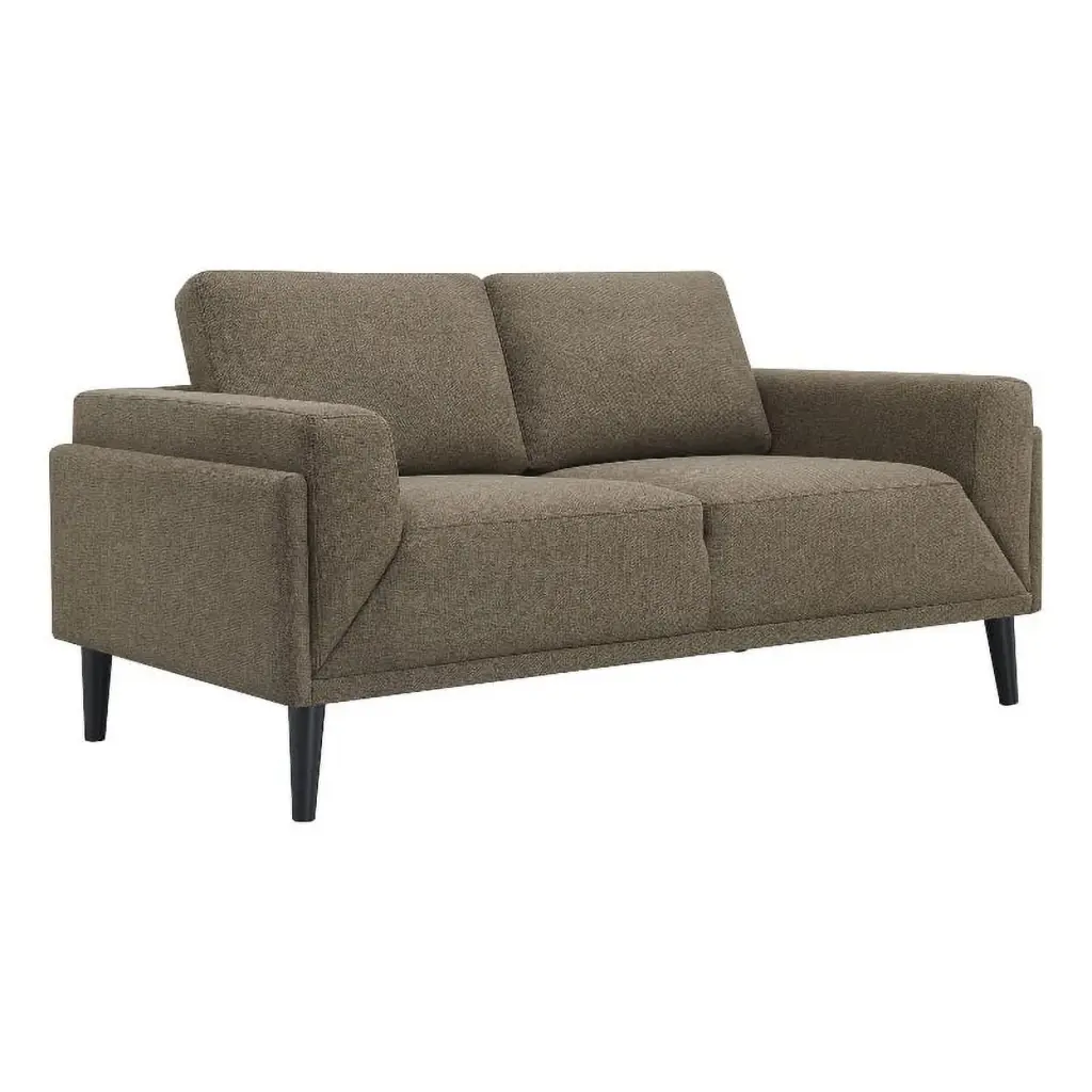 Pemberly Row Upholstered Fabric Loveseat Track Arms Brown