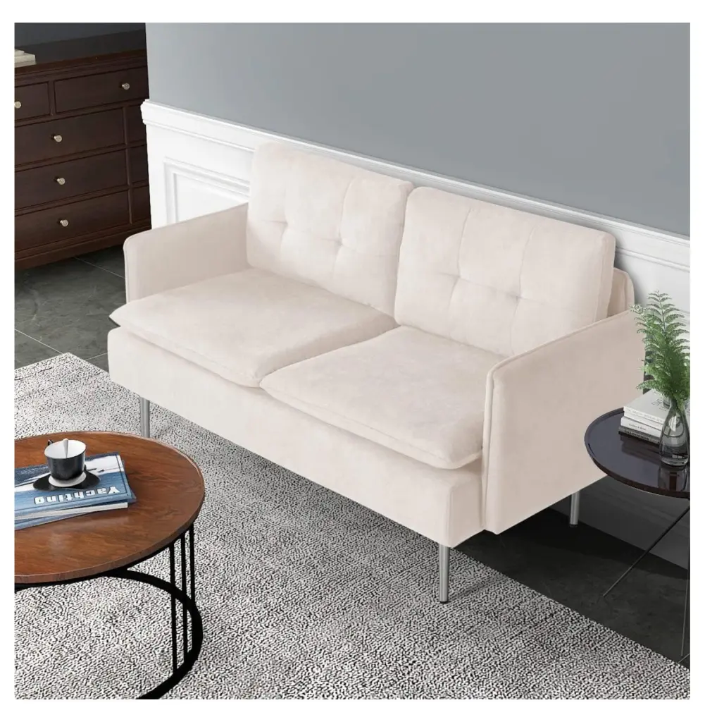 YuraZH 55 Inch Beige Modern Upholstered Loveseat Sofa Metal Legs Small Spaces