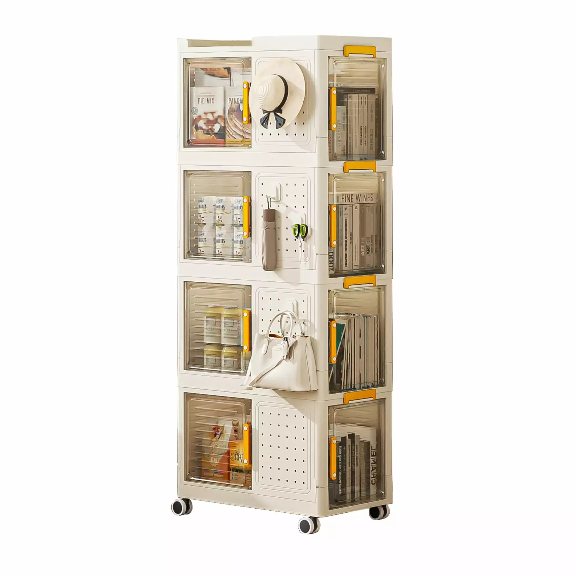 4-Tier Rolling Storage Bookcase Wheels Large Capacity Mobile Shelving Unit DLPIN