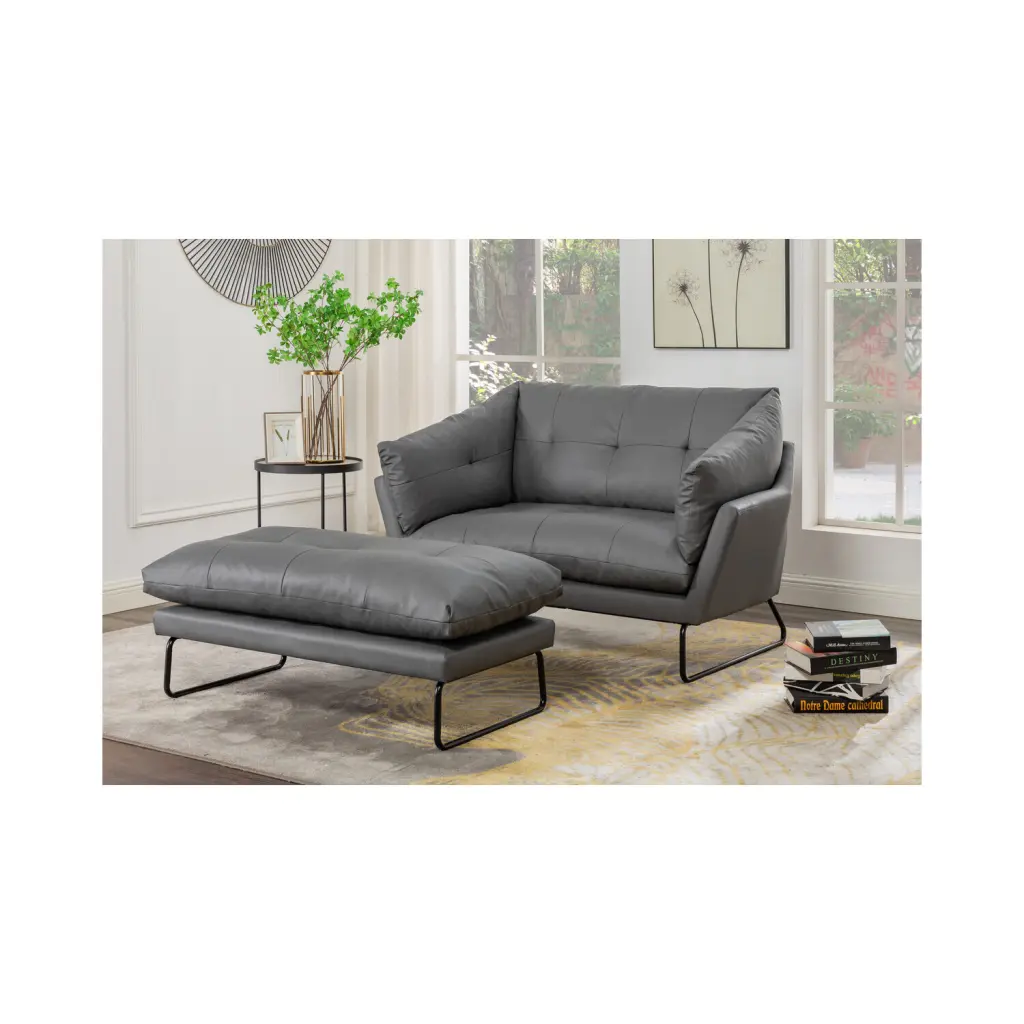 Maykoosh Eclectic Escape Vegan Leather Contemporary Loveseat and Ottoman Modern Living