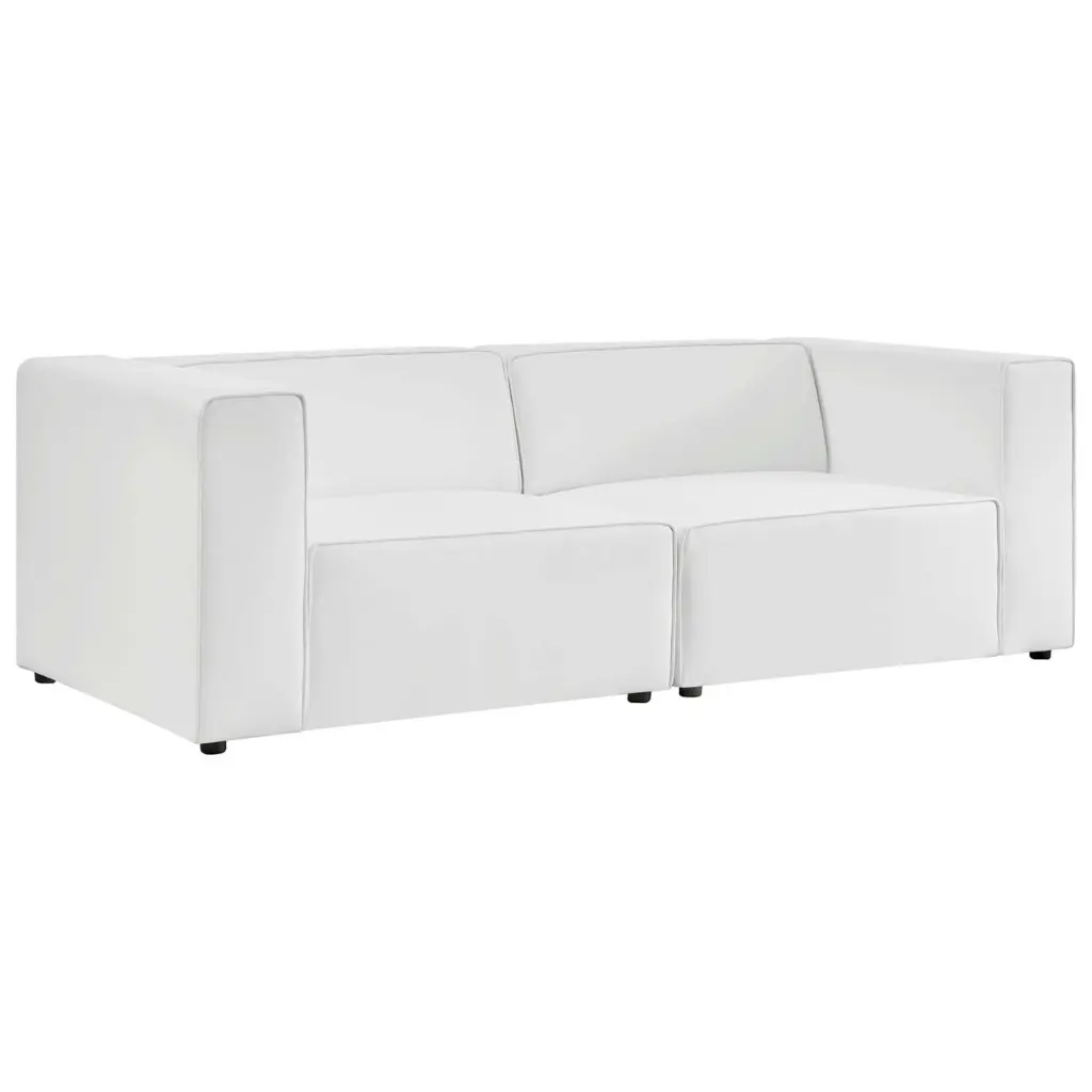 Ergode Mingle Vegan Leather 2-Piece Sectional Sofa Loveseat White Modern Compact Design