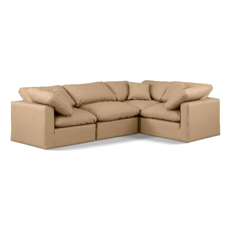 Meridian Furniture Indulge 123.5 Tan Vegan Leather L-Shaped Modular Sectional
