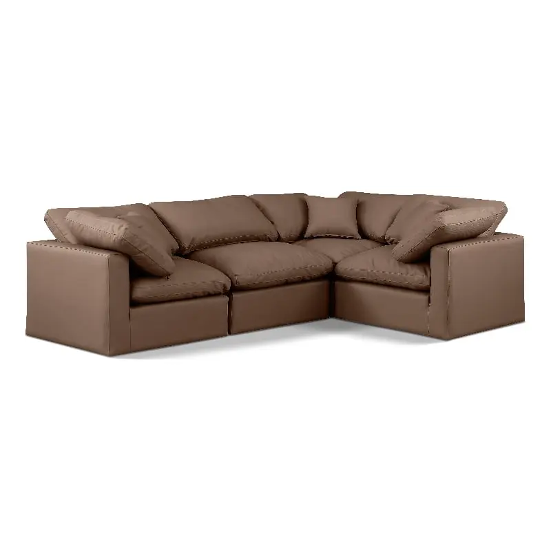 Meridian Furniture Indulge 124 Brown Vegan Leather L-Shaped Modular Sectional