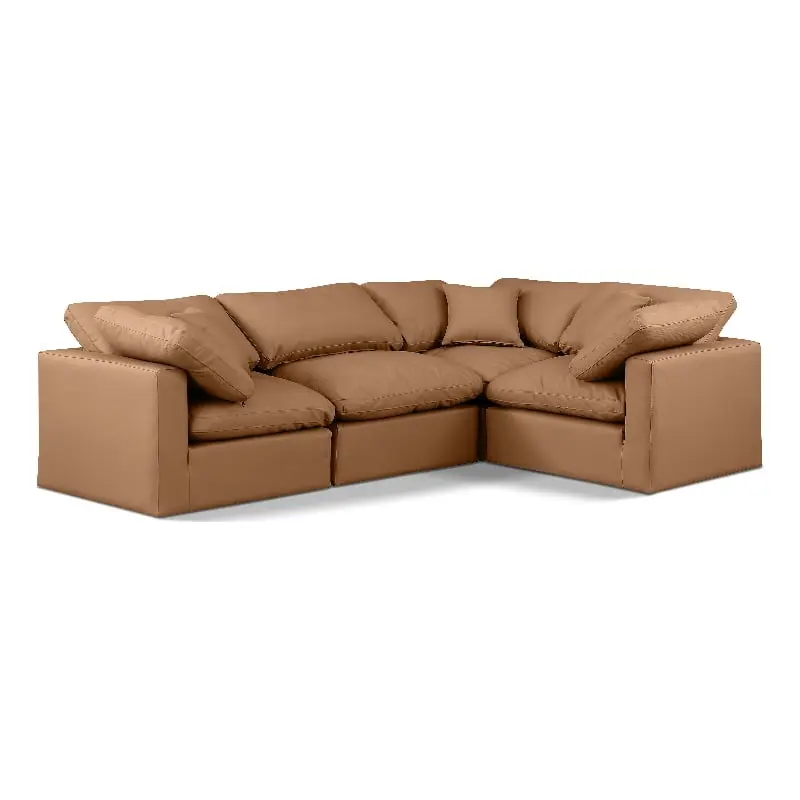 Meridian Furniture Indulge Vegan Leather L-Shaped Modular Sectional Orange