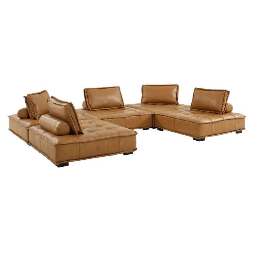 Saunter Tufted Vegan Leather 5-Piece Sectional Sofa Tan Modway