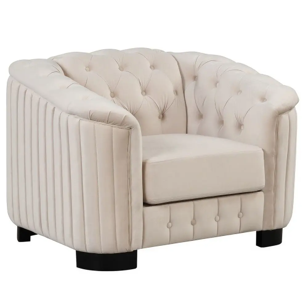 Goldmeet 41.5 Velvet Upholstered Accent Sofa Modern Single Chair Thick Removable Seat Cushion Beige