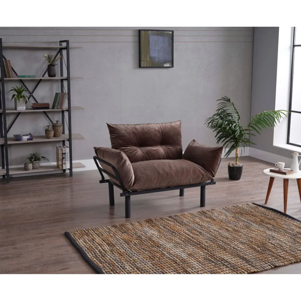 Brown Velvet Futon Love Seat Soft Chenille Upholstery Convertible Backrest Versatile Sofa-Bed Cozy Living Spaces Elegance ...