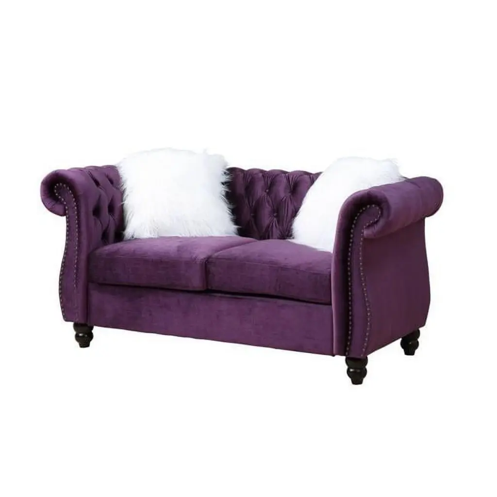 LV00341 Loveseat 2 Pillows Purple Velvet Thotton Elegant Living Room Furniture Acme Furniture