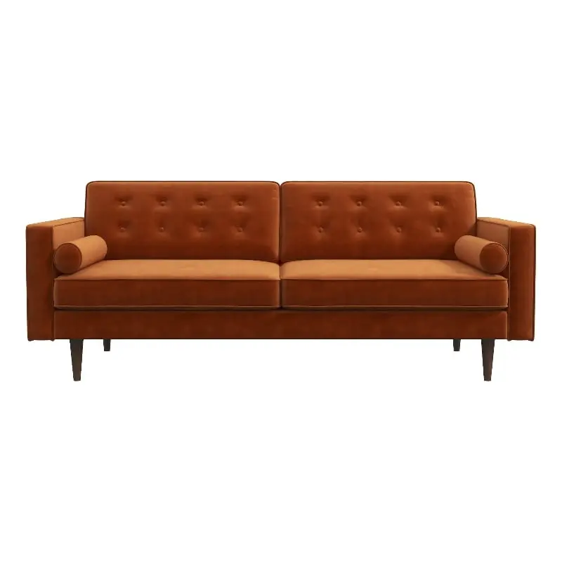 Lucca Upholstered Velvet Loveseat Square Arms Orange Modern Mid Century Design Ashcroft