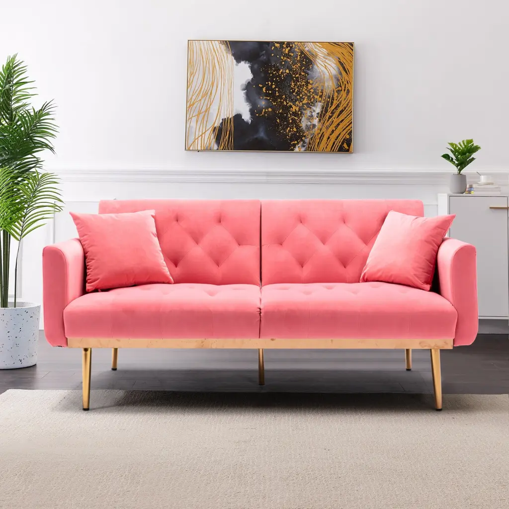 Peach 65.35 Modern Velvet Loveseat Sofa Adjustable Back Comfort Bed Bath & Beyond