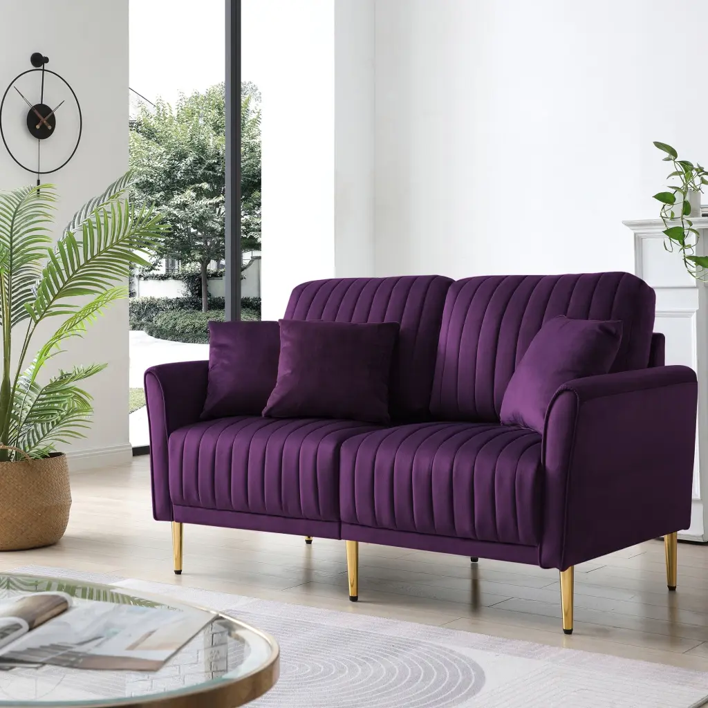 2 Seat Velvet Padded Seat Sofa Loveseat Channel Tufted Finish and Reversible Back Pillows Bed Bath & Beyond