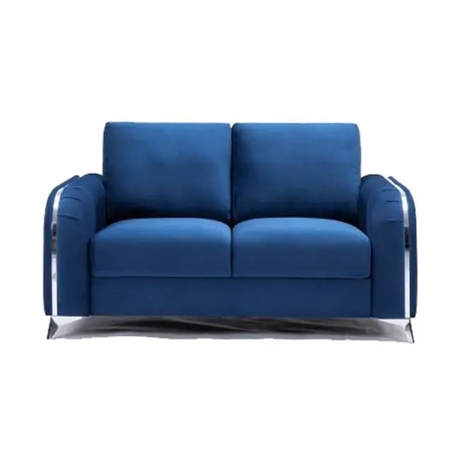Benjara 59 . Wiena Velvet Upholstery Solid Pine Wood Loveseat Blue & Chrome