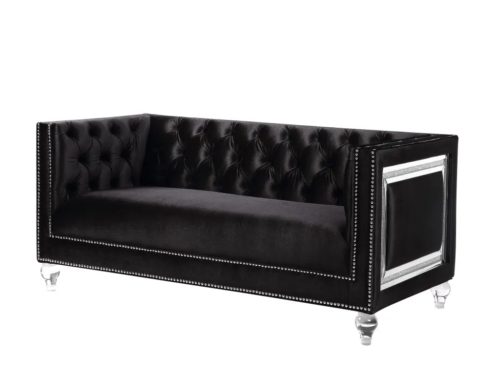 DeeHome ACME Heibero Loveseat 2 Pillows Black Velvet Modern Sofa 56996