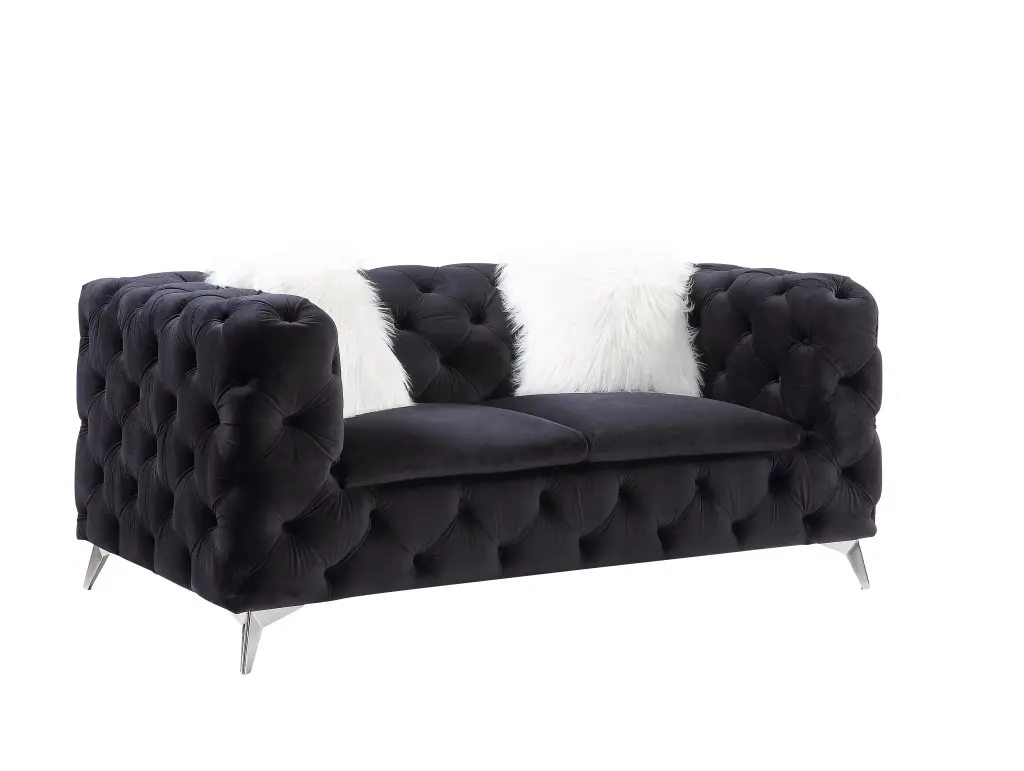 DeeHome ACME Phifina Loveseat 2 Pillows Black Velvet - Elegant Two-Seater Sofa
