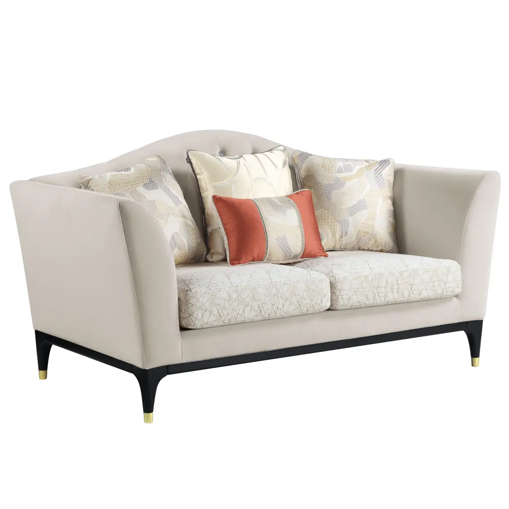 DeeHome ACME Tayden Loveseat 4 Pillows - Beige Velvet Modern Living Rooms