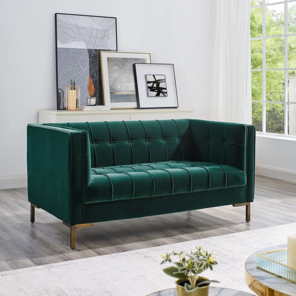 DeeHome Isaac Stitch Velvet Loveseat Green